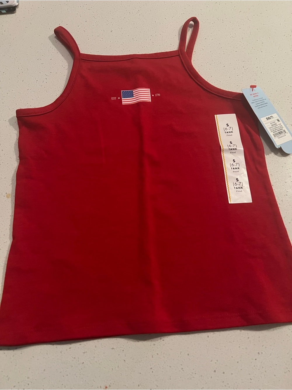 Cat & Jack Red Tank Top with Small Flag Graphic